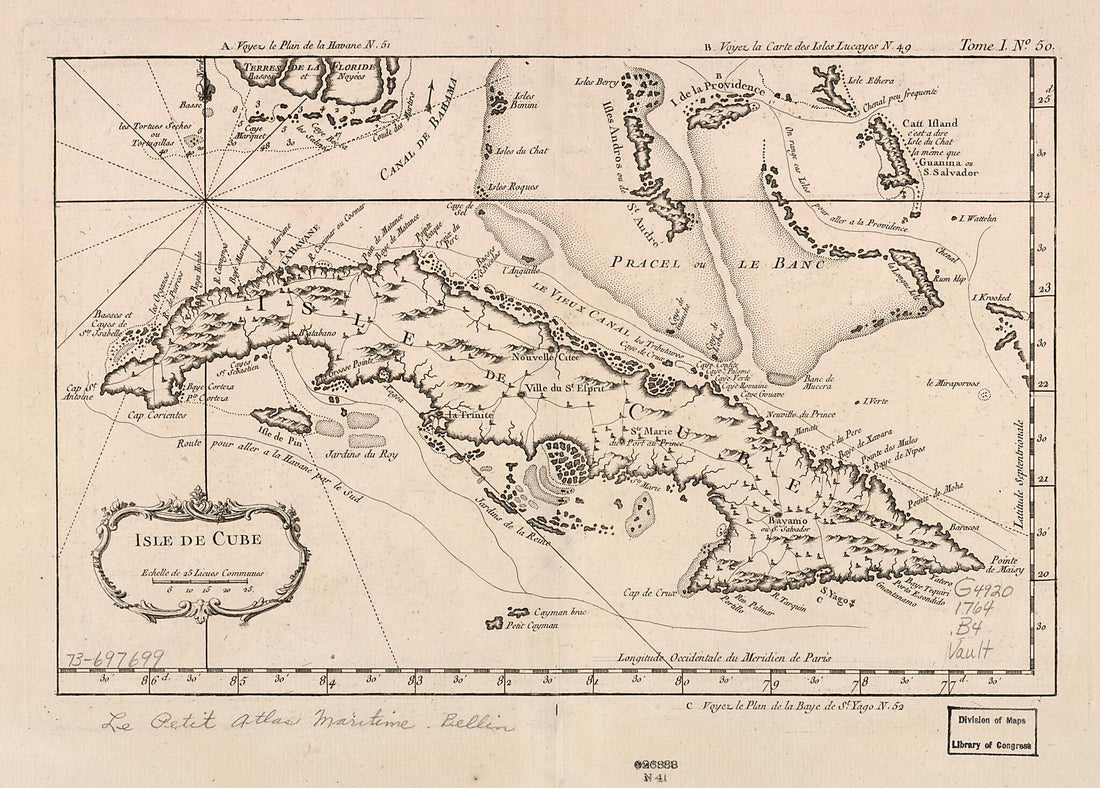 This old map of Isle De Cube from 1764 was created by Jacques Nicolas Bellin in 1764