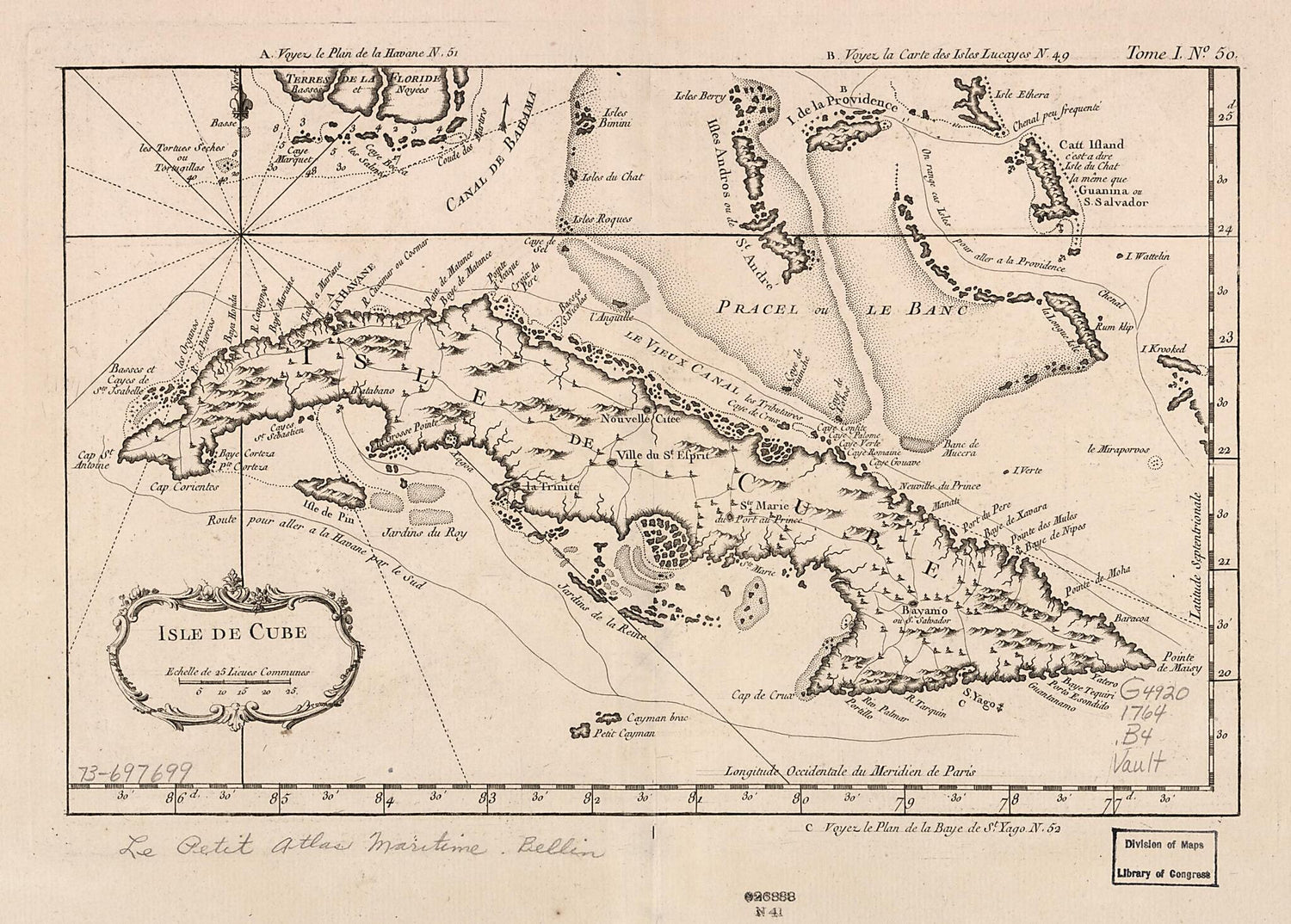 This old map of Isle De Cube from 1764 was created by Jacques Nicolas Bellin in 1764