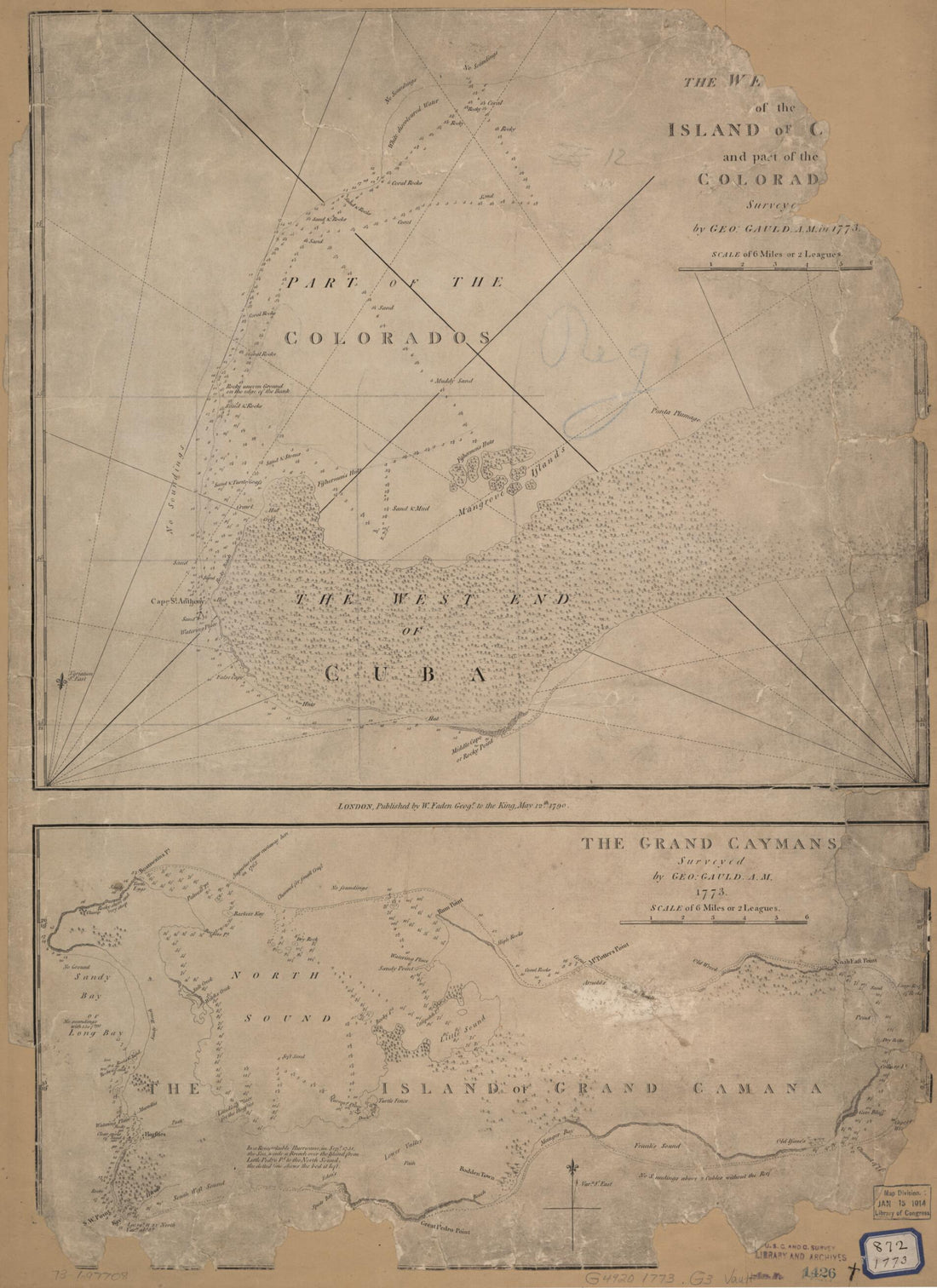This old map of The West End of the Island of Cuba and Part of the Colorados from 1790 was created by William Faden, George Gauld in 1790