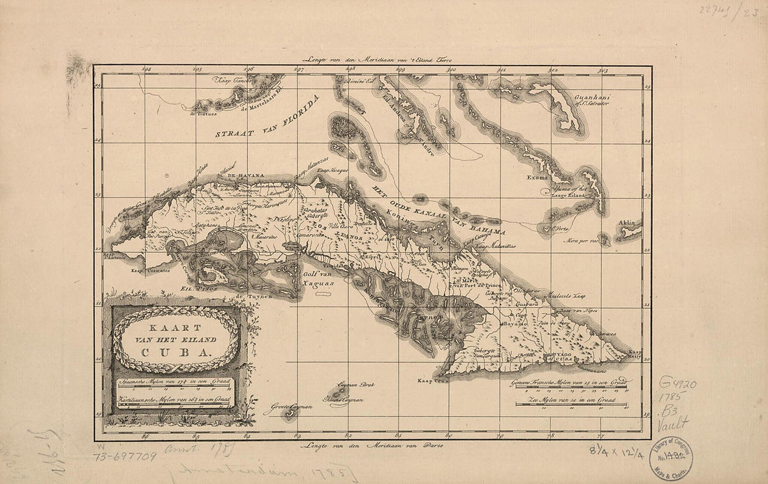 This old map of Kaart Van Het Eiland Cuba from 1785 was created by Willem Albert Bachiene in 1785