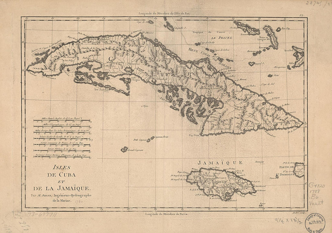 This old map of Isles De Cuba Et De La Jamaïque from 1788 was created by Peter André, Rigobert Bonne in 1788