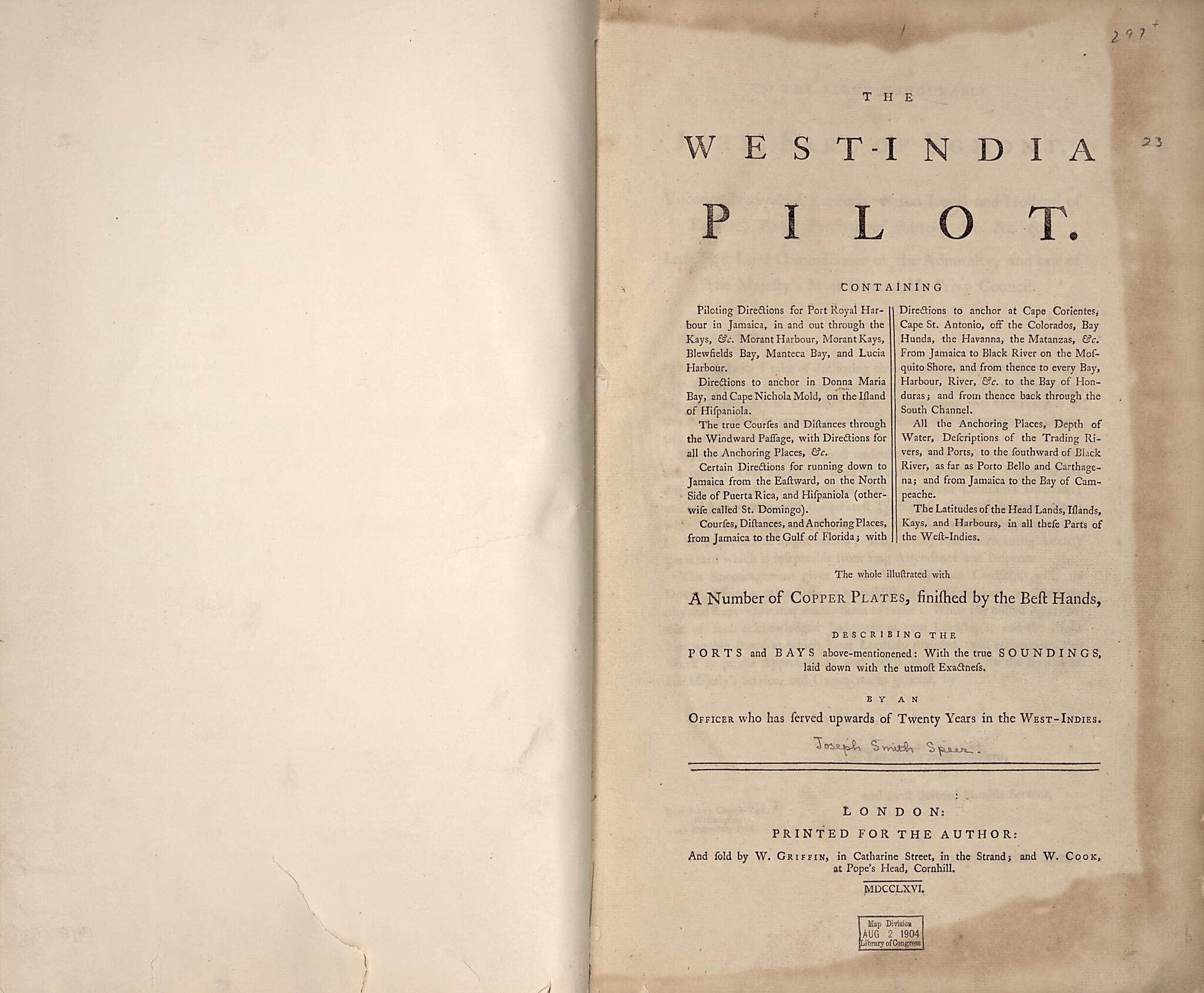 This old map of India Pilot. Containing Piloting Directions for Port Royal Harbour In Jamaica, In and Out Through the Kays.. the Whole Illustrated With a Number of Copper Plates, Finished by the Best Hands, Describing the Ports and Bays.. With the True S