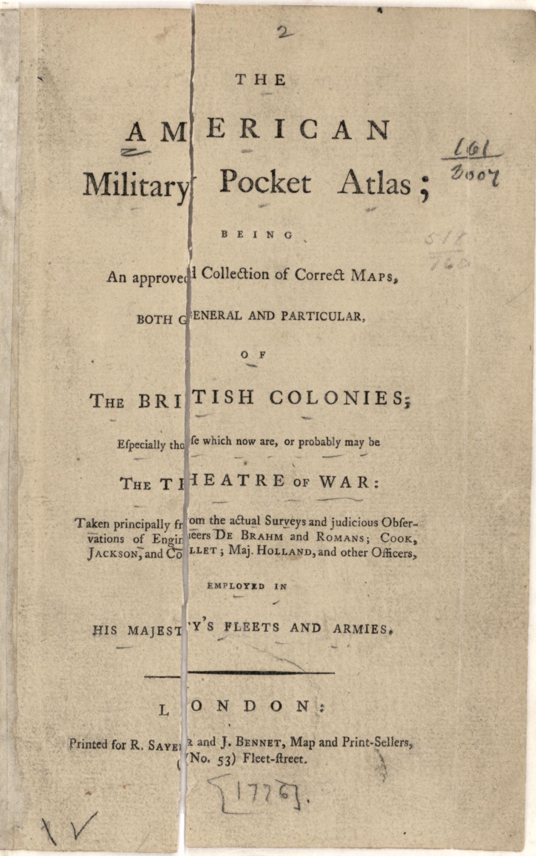 This old map of The American Military Pocket Atlas; Being an Approved Collection of Correct Maps, Both General and Particular; of the British Colonies; Especially Those Which Now Are, Or Probably May Be the Theatre of War; Taken Principally from the Actu