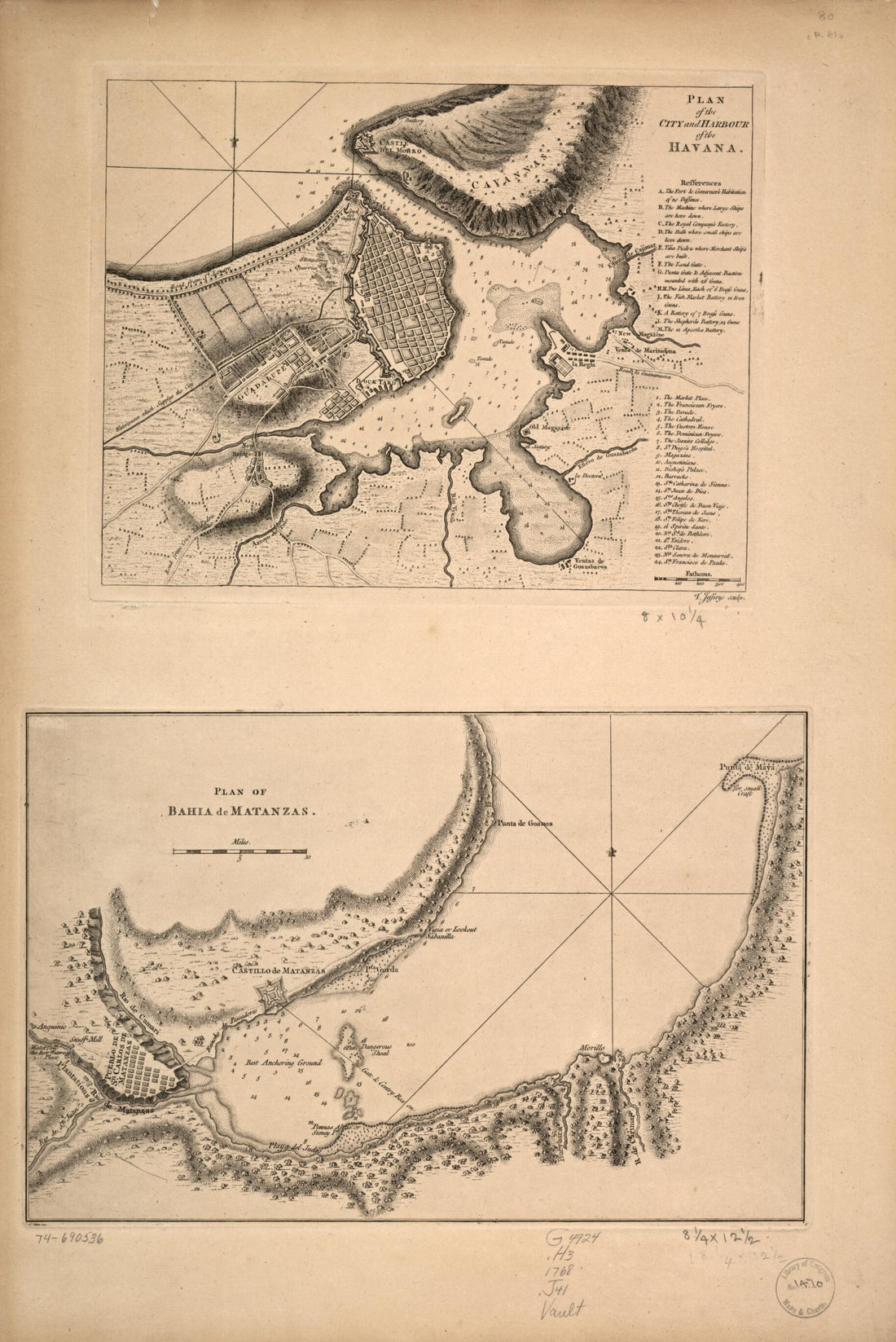 This old map of Plan of the City and Harbour of the Havana. Plan of Bahía De Matanzas from 1768 was created by Thomas Jefferys in 1768