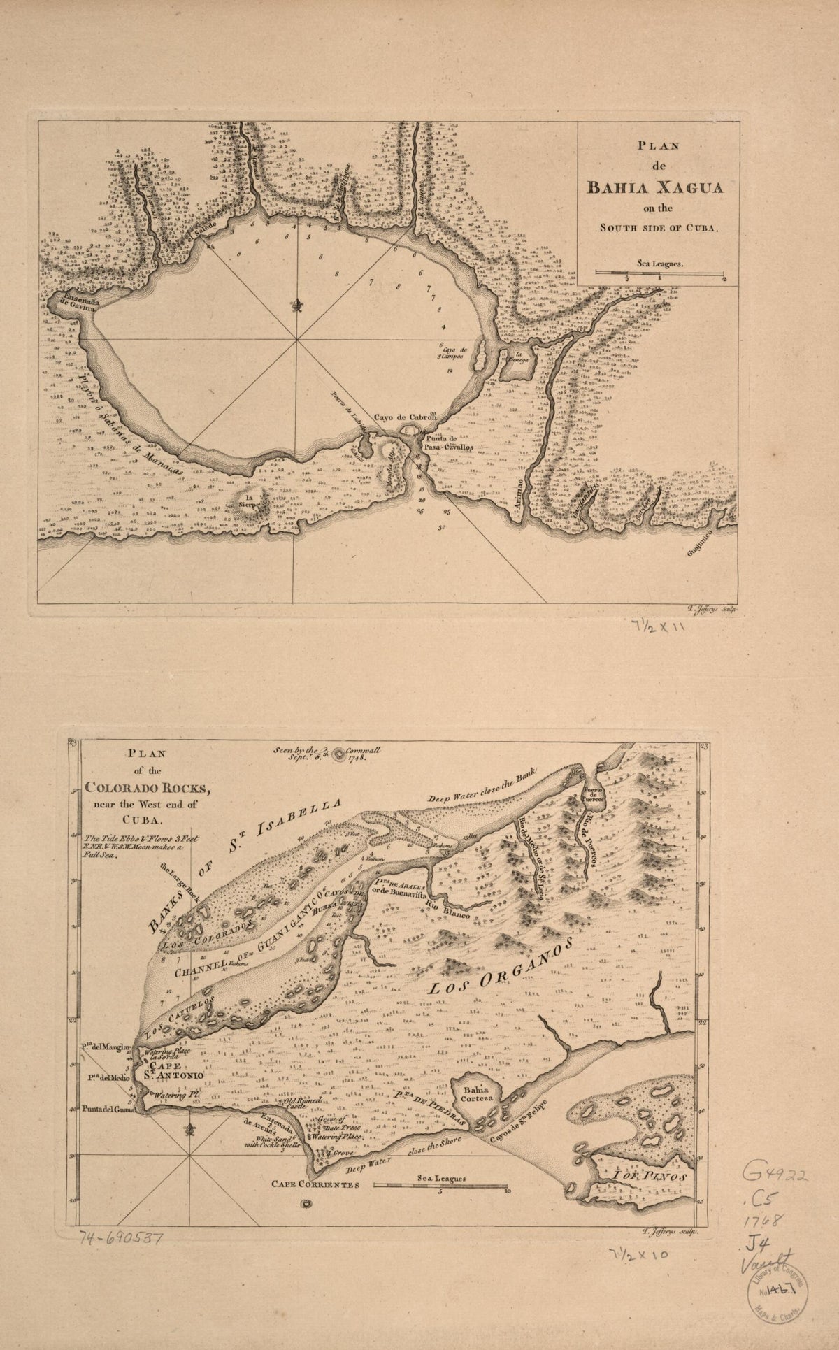 Plan De Bahía Xagua On the South Side of Cuba; Plan of the Colorado Rocks, Near the West End of Cuba 1768 by Relic Map Company