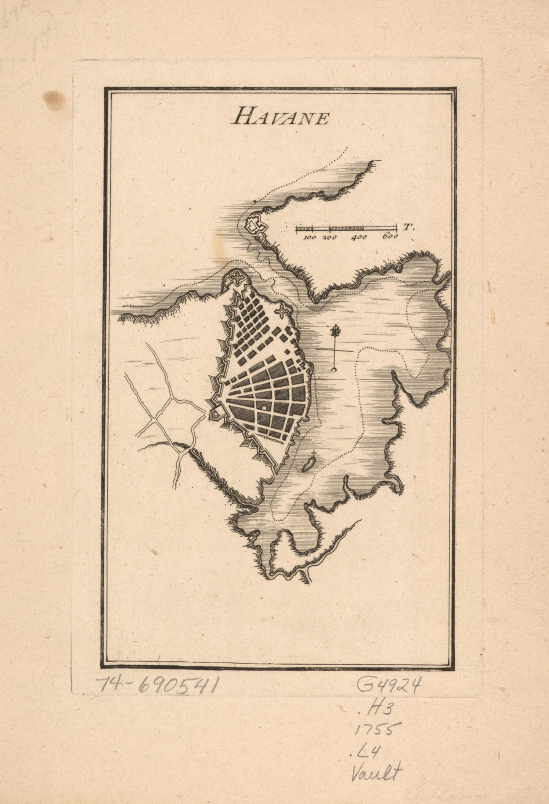 This old map of Havane from 1755 was created by  Louis in 1755