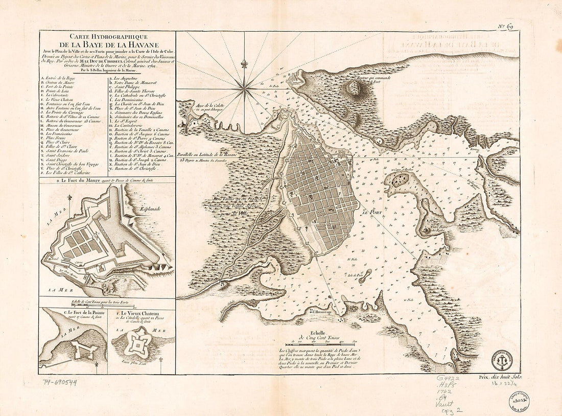 This old map of Carte Hydrographique De La Baye De La Havana. Avec Le Plan De La Ville Et De Ses Forts Pour Joindre a La Carte De L&