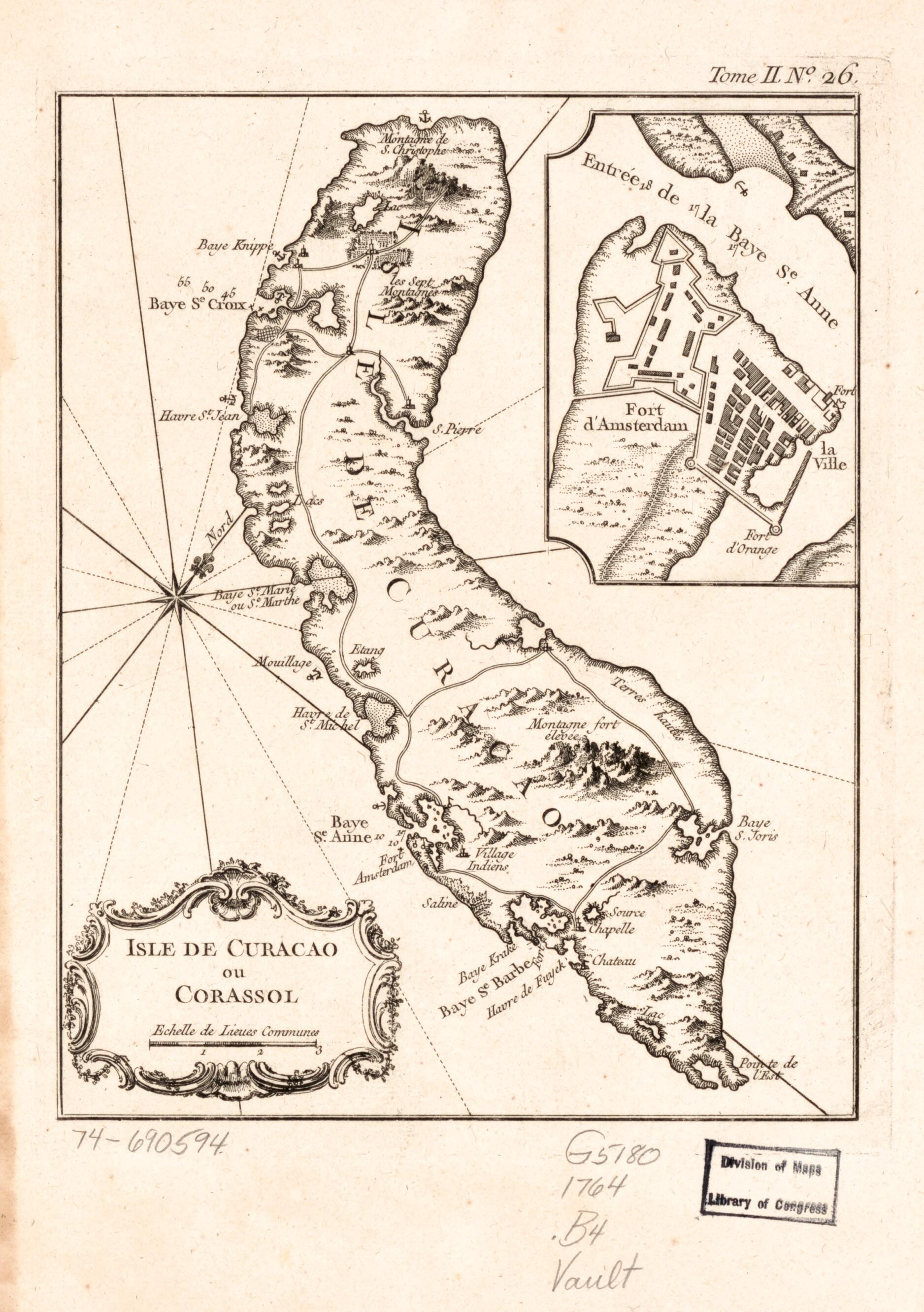 This old map of Isle De Curacao Ou Corassol from 1764 was created by Jacques Nicolas Bellin in 1764