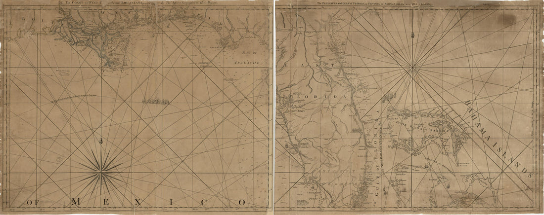 This old map of The Coast of West Florida and Louisiana. the Peninsula and Gulf of Florida Or Channel of Bahama With the Bahama Islands from 1776 was created by Thomas Jefferys, Robert Sayer in 1776
