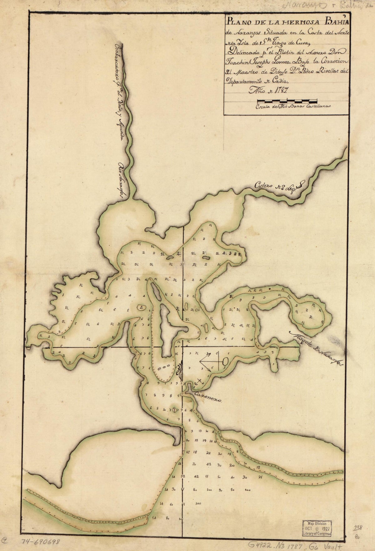 Plano De La Hermosa Bahía De Naranjos Situada En La Costa Del Norte De La Ysla De Sn. Tiago De Cuva; 1787 by Relic Map Company