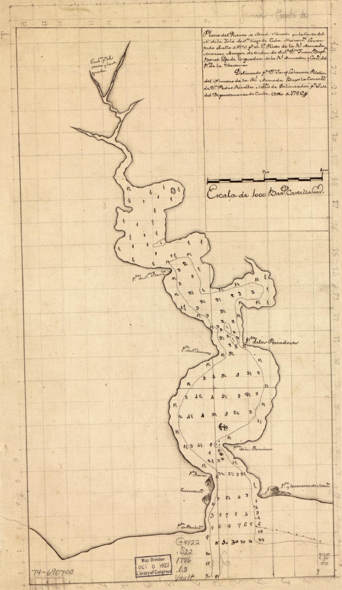This old map of Plano Del Puerto De Samá, Situado En La Costa Del N. De La Ysla De Sntiágo. De Cuba from 1786 was created by Josef Lahaurie Meritorio in 1786