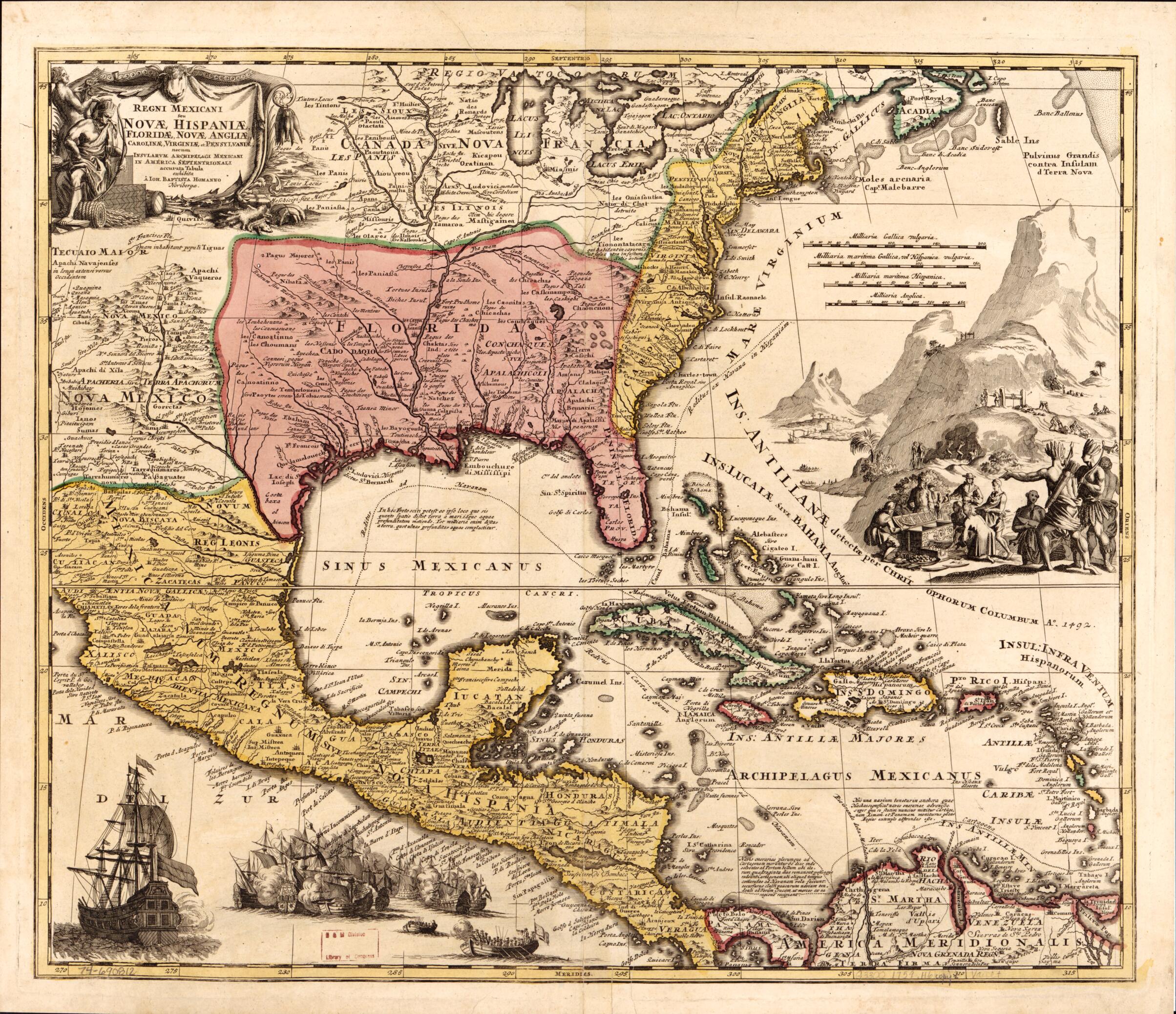 Regni Mexicani Seu Novæ Hispaniæ, Floridæ, Novæ Angliæ, Carolinæ, Virginiæ, Et Pennsylvaniæ, Nec Non Insvlarvm Archipelagi Mexicani In America Septentrionali in 1759 by Relic Map Company