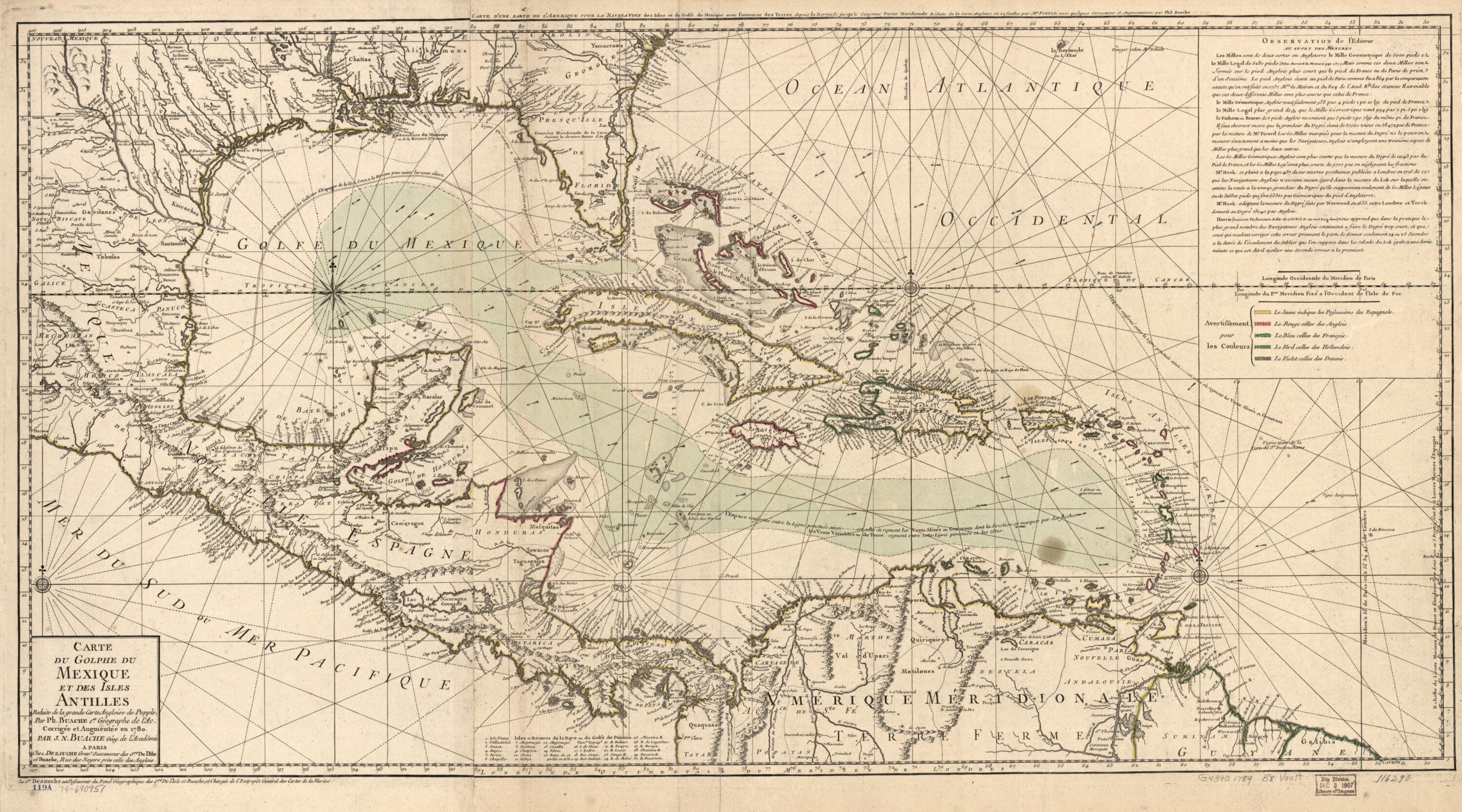 This old map of Carte Du Golphe Du Mexique Et Des Isles Antilles, Reduite De La Grande Carte Angloise De Popple from 1789 was created by  Nicolas, Philippe Buache,  Dezauche, Henry Popple in 1789