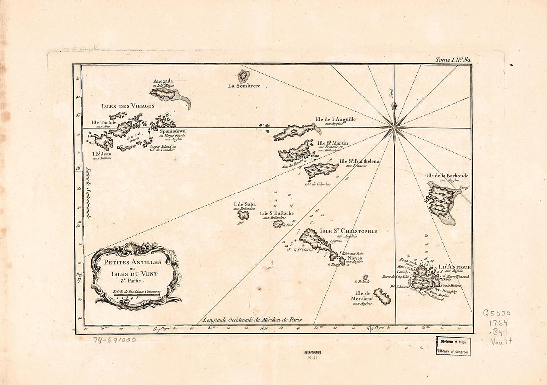 This old map of Petites Antilles Ou Isles Du Vent 3e. Partie from 1764 was created by Jacques Nicolas] [Bellin in 1764