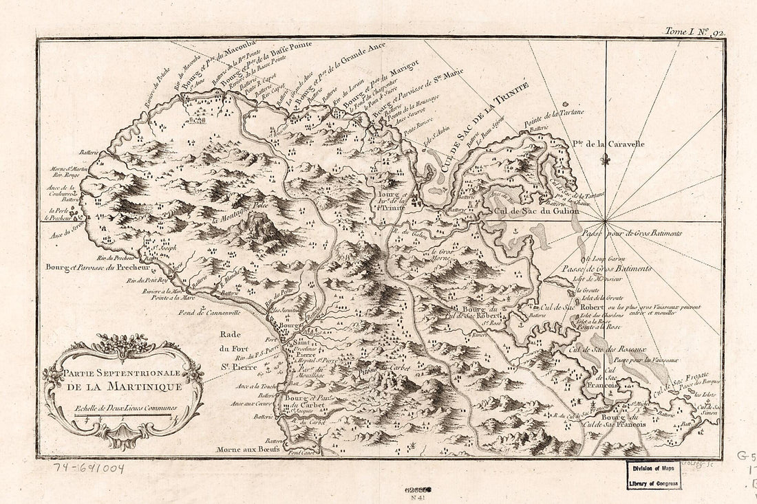 This old map of Partie Septentrionale De La Martinique from 1764 was created by Jacques Nicolas] [Bellin, P. Croisey in 1764