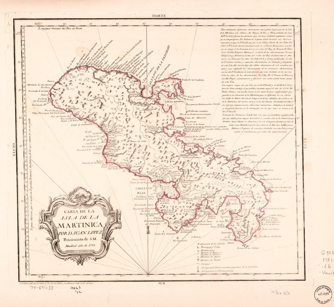 This old map of Carta De La Isla De La Martinica from 1781 was created by Juan López in 1781