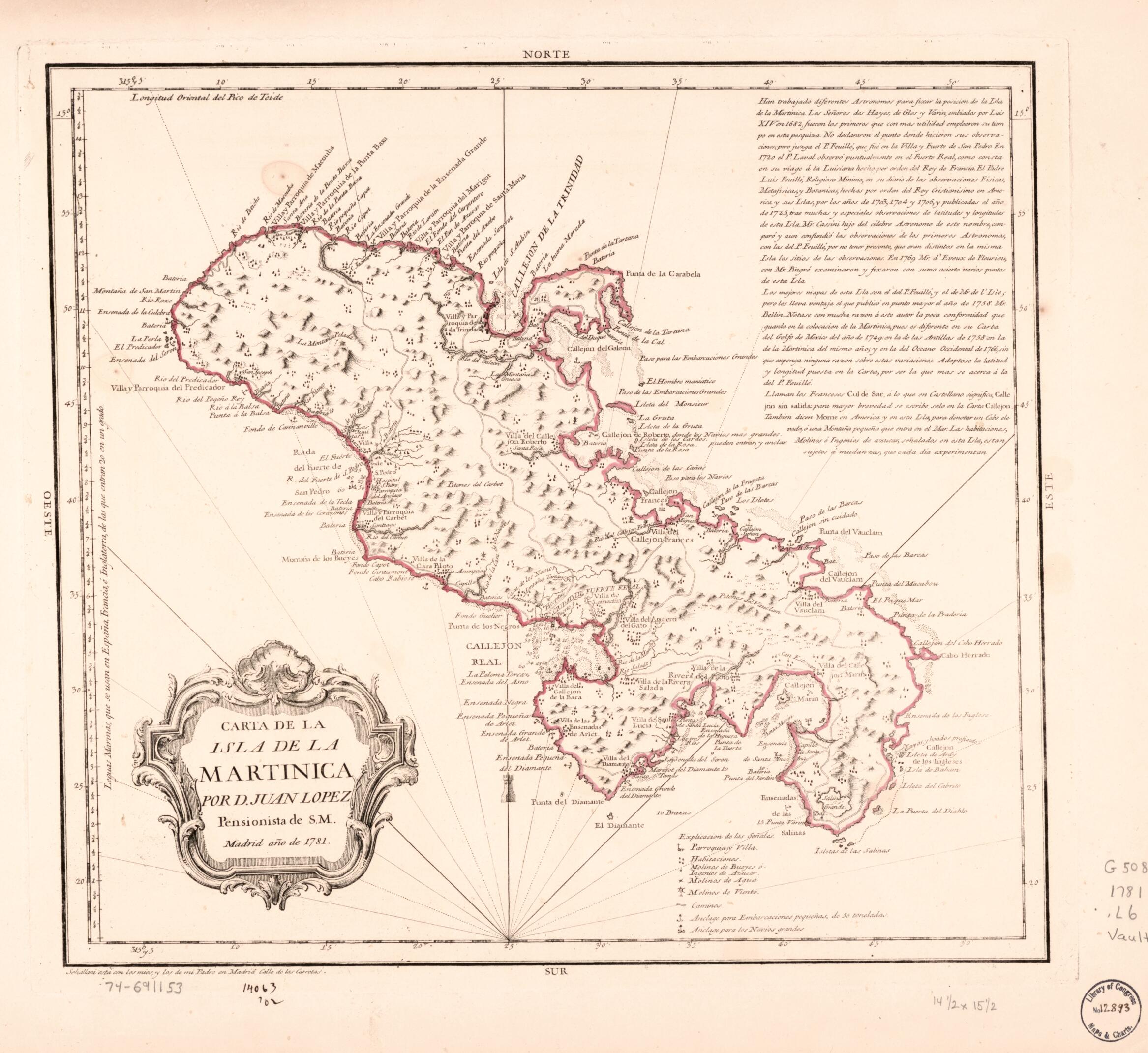 This old map of Carta De La Isla De La Martinica from 1781 was created by Juan López in 1781
