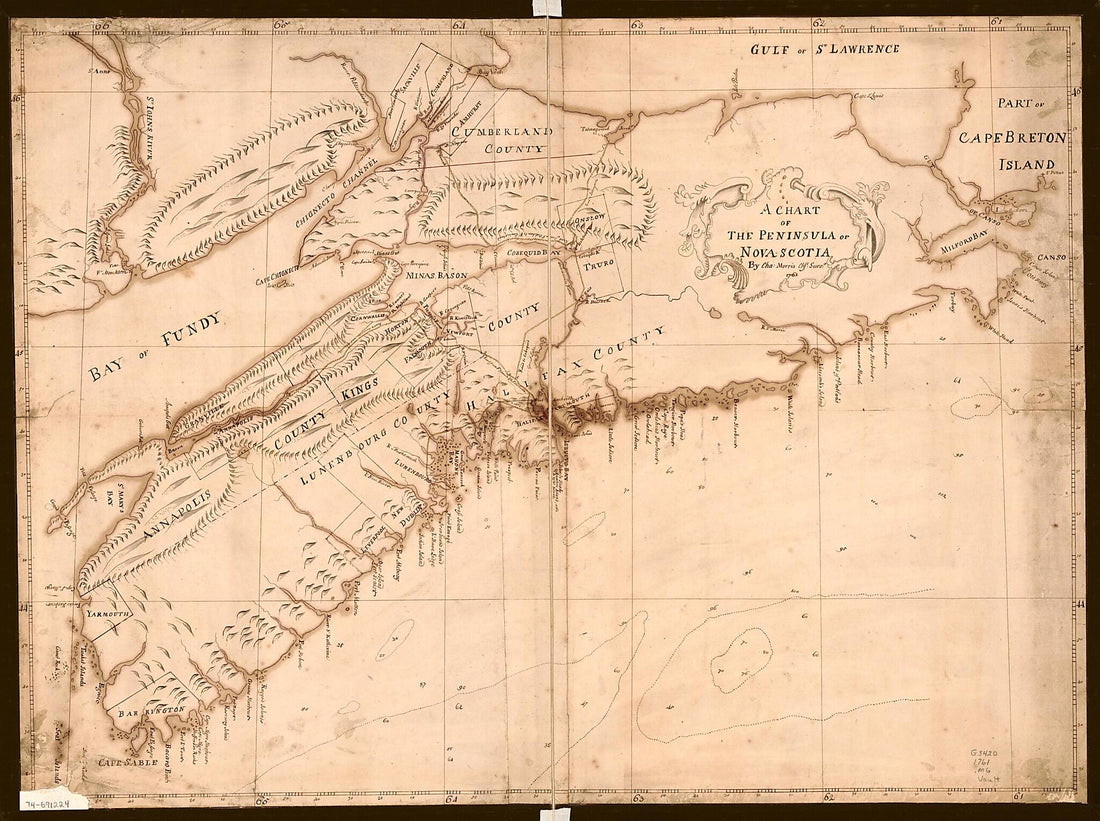 This old map of A Chart of the Peninsula of Nova Scotia from 1761 was created by Charles Morris in 1761