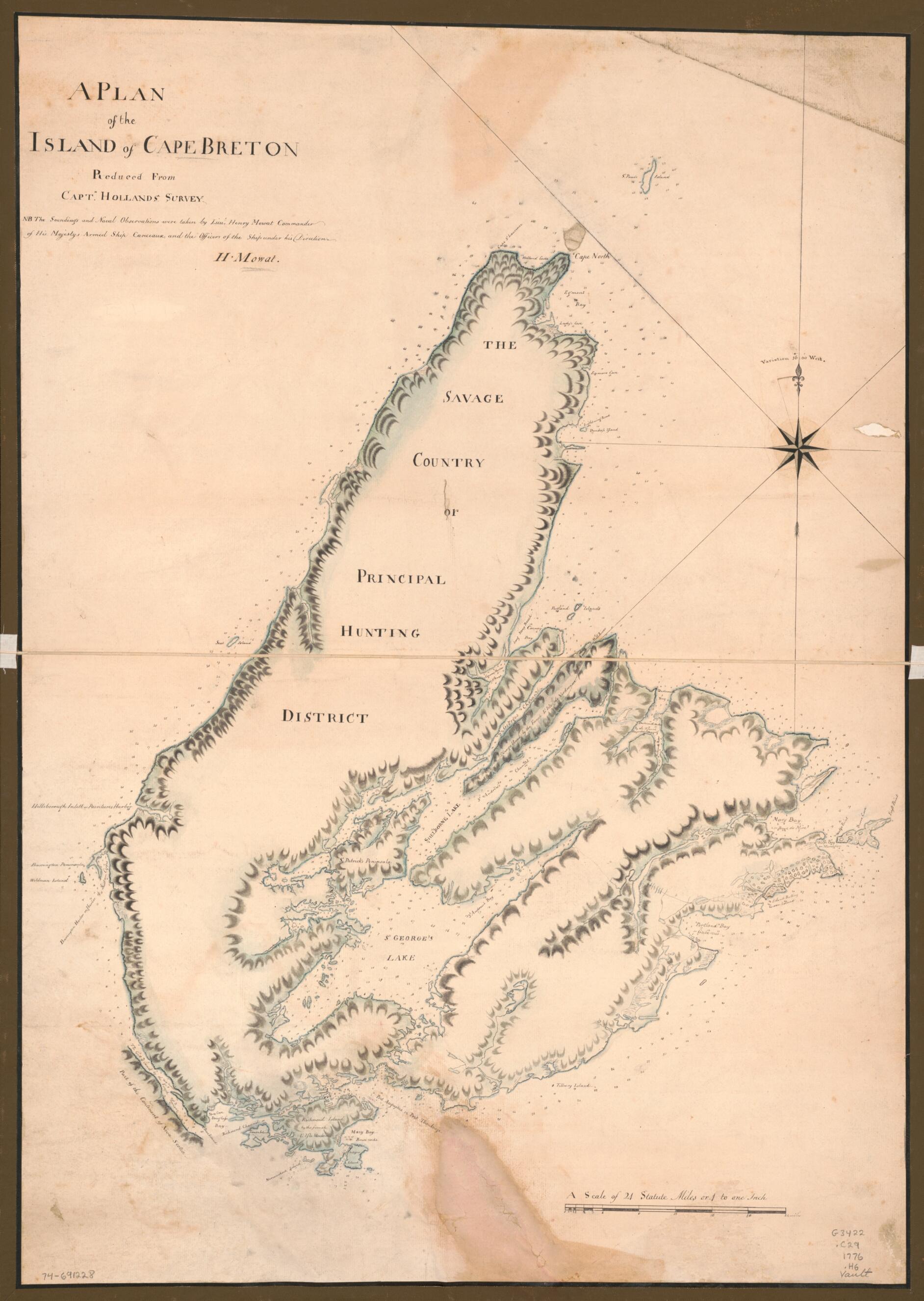 This old map of A Plan of the Island of Cape Breton from 1776 was created by Samuel Holland, Henry Mowat in 1776