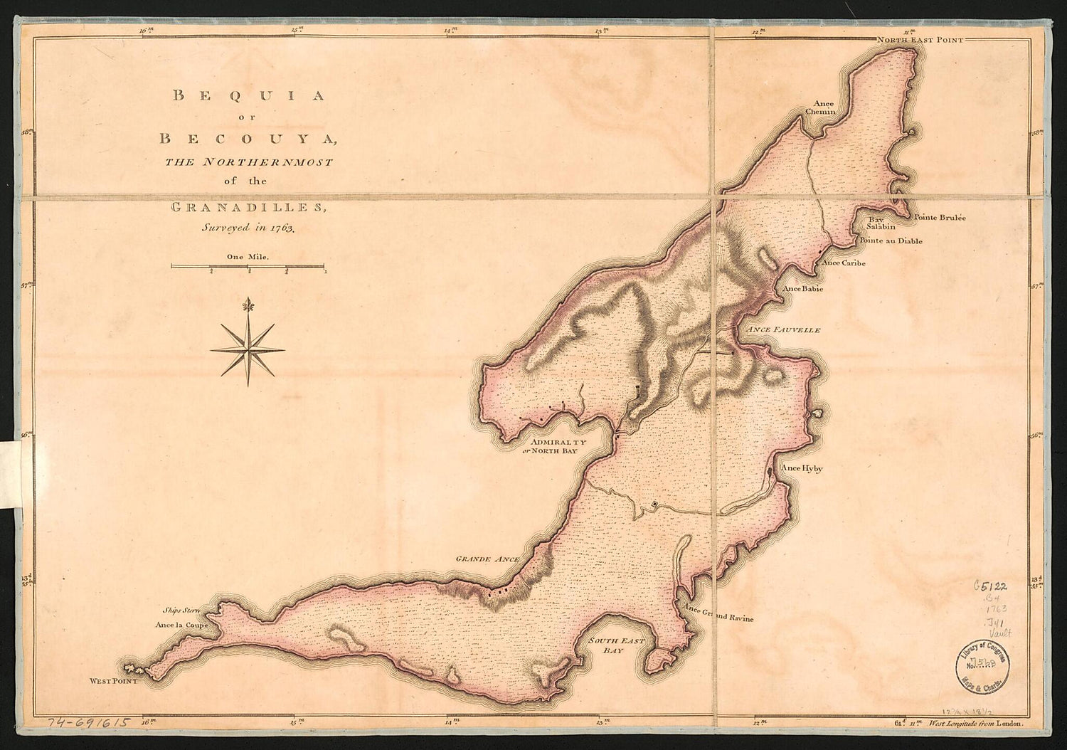 Bequia Or Becouya, the Northernmost of the Granadilles, Surveyed In 1763 by Relic Map Company