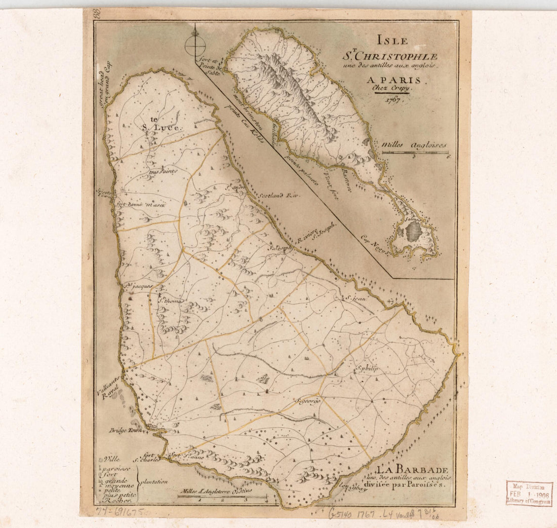 This old map of La Barbade Une Des Antilles Aux Anglois, Divisée Par Paroisses from 1767 was created by  Louis],  Crépy (Firm) in 1767
