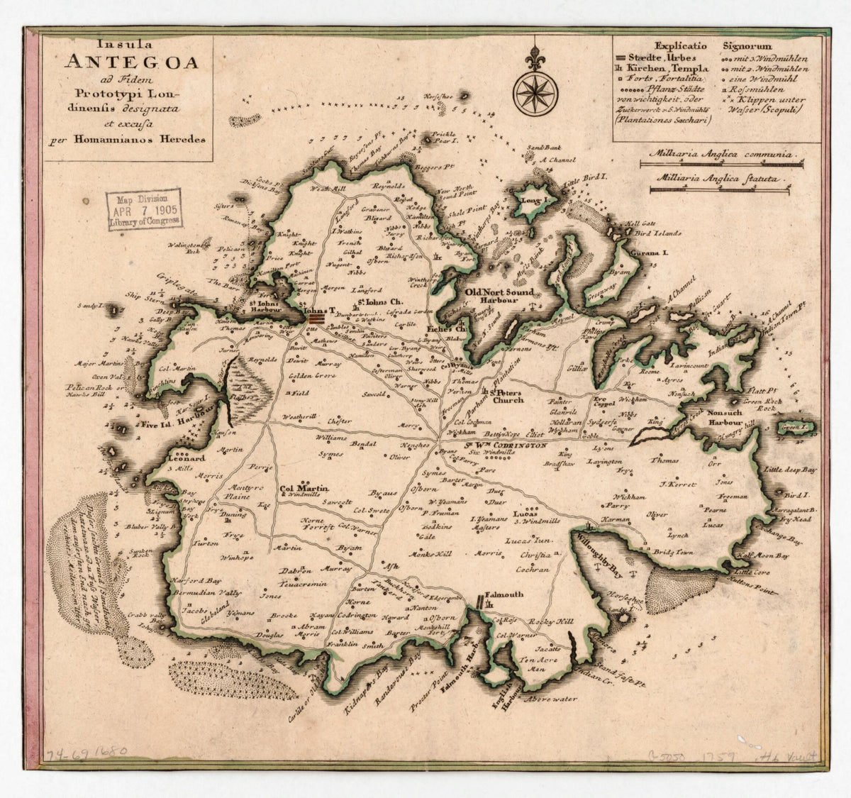 Isula Map Insula Antegoa Ad Fidem Prototypi Londinensis from 1759 Old Map Print ...