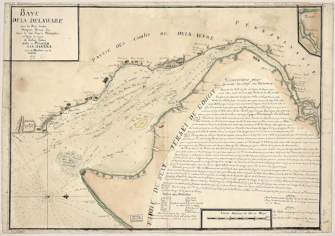 This old map of Baye De La Delaware Avec Les Ports, Sondes, Dangers, Bancs, &amp;c. Depuis Les Caps Jusqu&