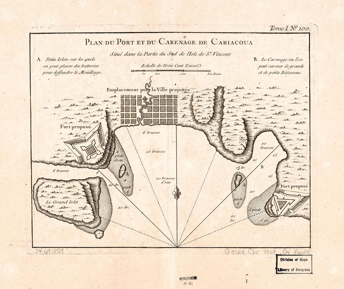 This old map of Plan Du Port Et Du Carenage De Cariacoua, Situé Dans La Partie Du Sud De L&