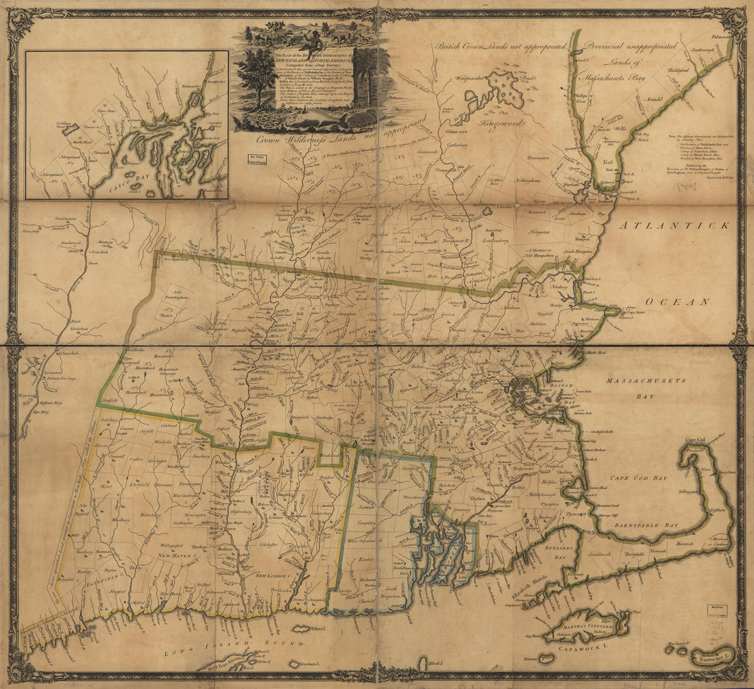 This old map of This Plan of the British Dominions of New England In North America from 1753 was created by William Douglass, Richard William Seale in 1753