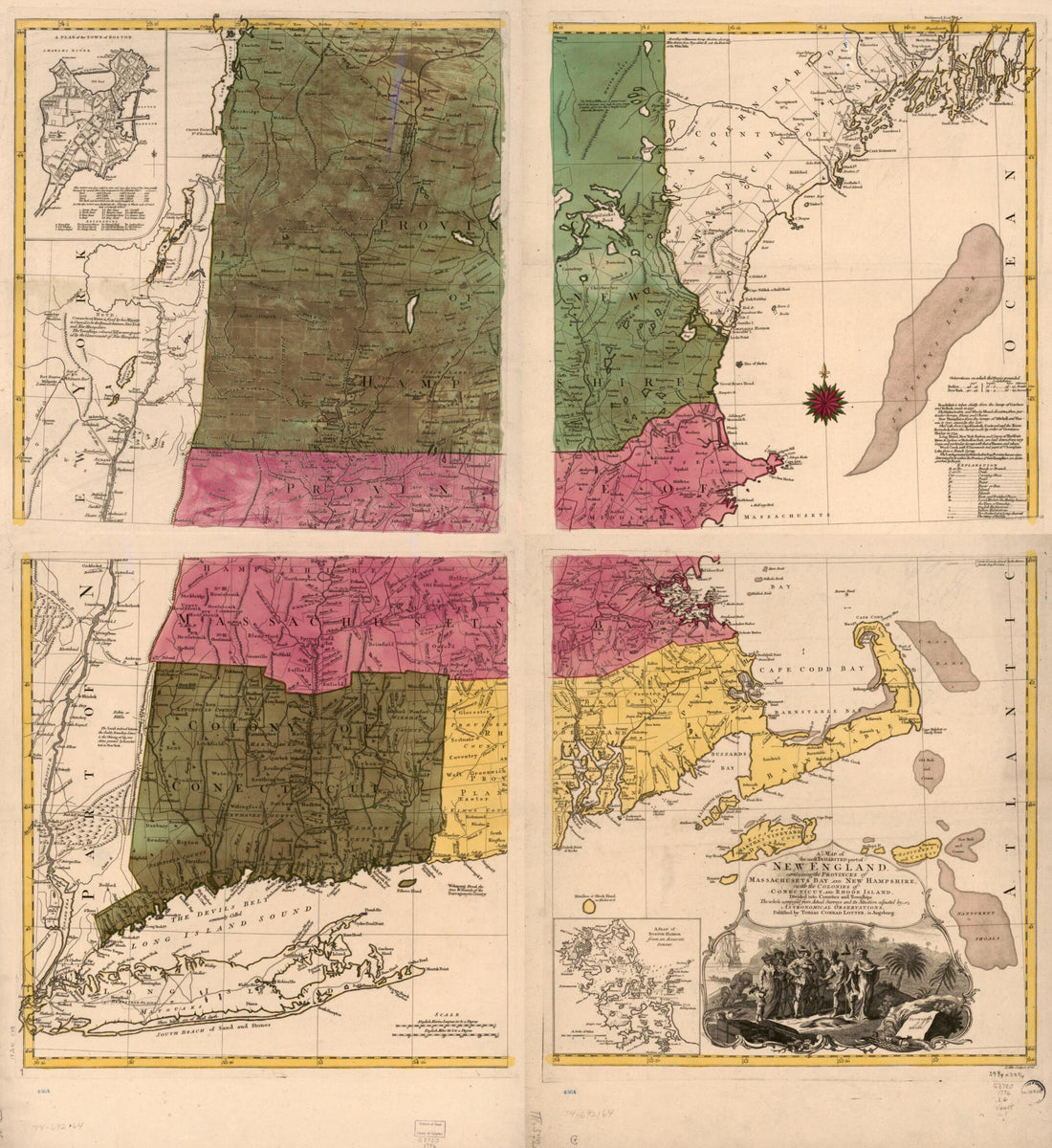 This old map of A Map of the Most Inhabited Part of New England : Containing the Provinces of Massachusets Bay and New Hampshire, With the Colonies of Conecticut and Rhode Island, Divided Into Counties and Townships from 1776 was created by Tobias Conrad