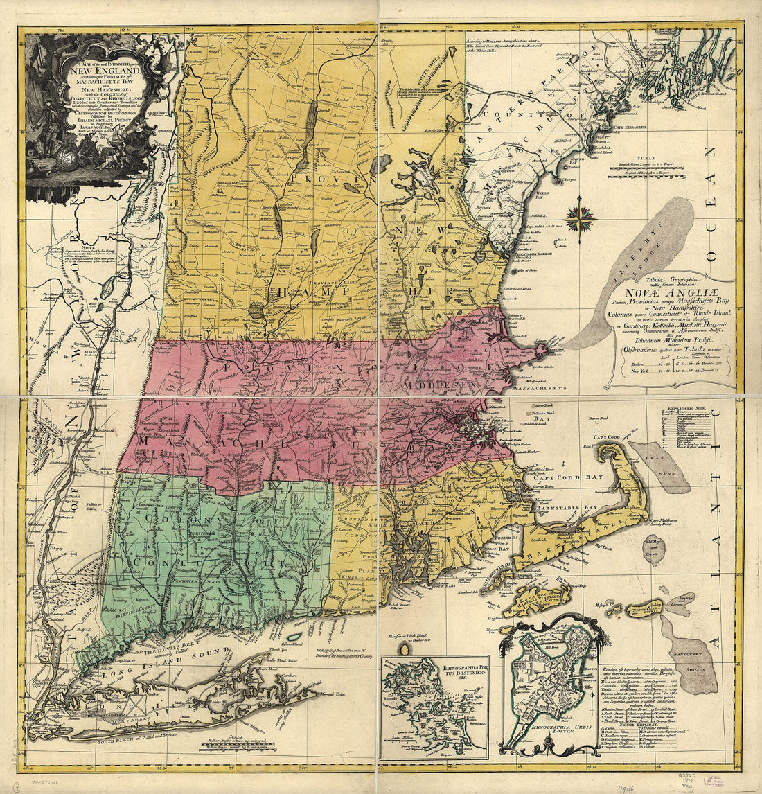 This old map of A Map of the Most Inhabited Part of New England, Containing the Provinces of Massachusets Bay and New Hampshire, With the Colonies of Conecticut and Rhode Island, Divided Into Counties and Townships; the Whole Composed from Actual Surveys