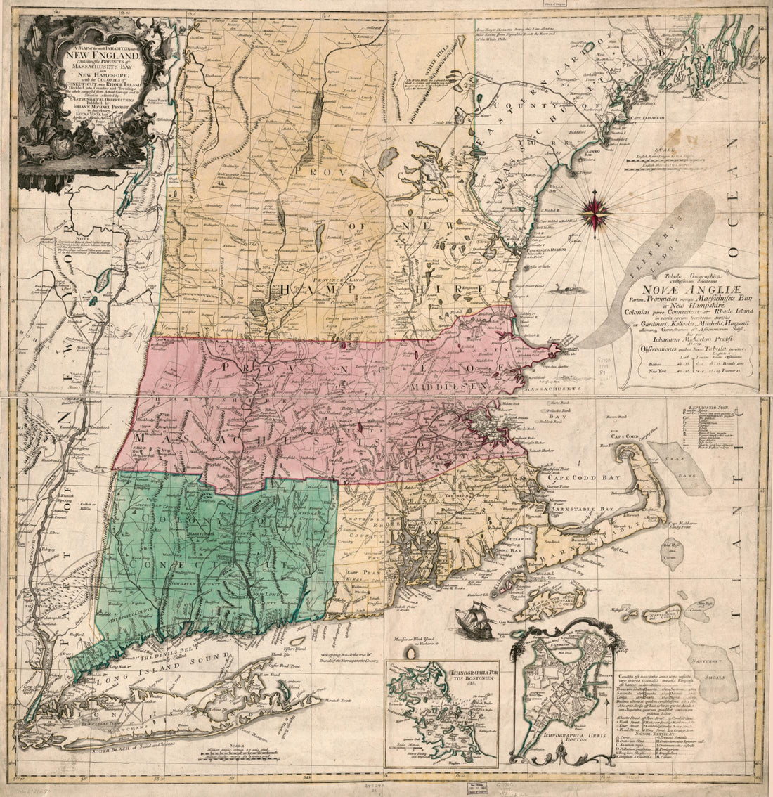 This old map of A Map of the Most Inhabited Part of New England, Containing the Provinces of Massachusets Bay and New Hampshire, With the Colonies of Conecticut and Rhode Island, Divided Into Counties and Townships; the Whole Composed from Actual Surveys