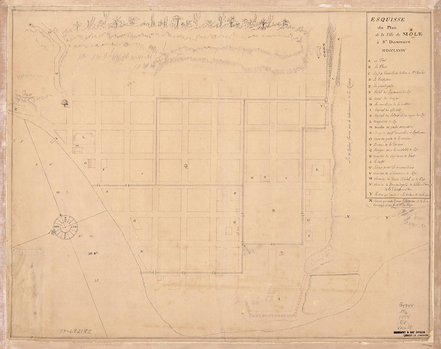 This old map of Esquisse Du Plan De La Ville Du Mole à St. Domingue from 1774 was created by  in 1774
