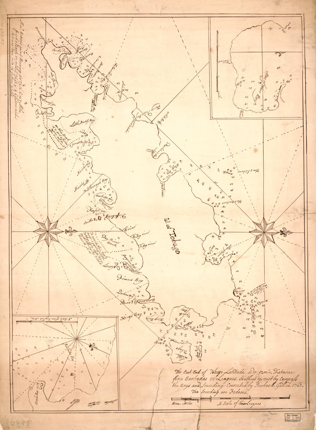 This old map of Chart of the Coast of Tobago from 1767 was created by Richard Gill in 1767