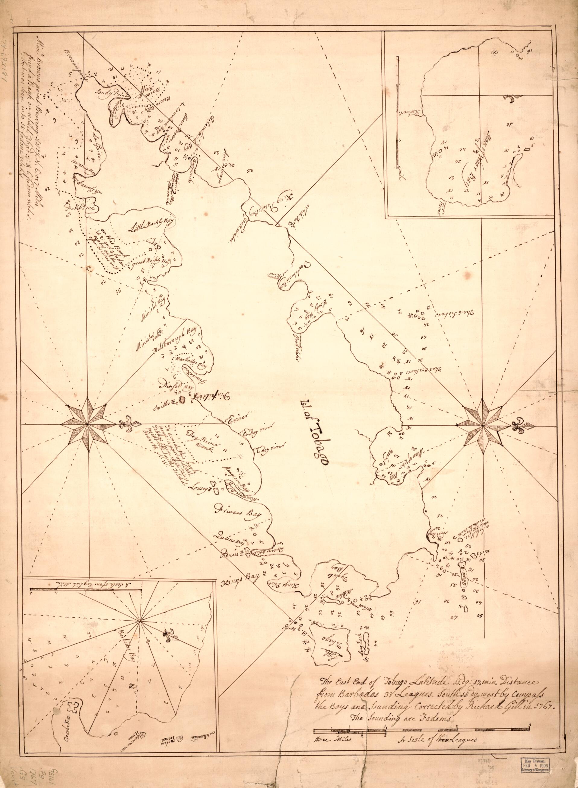 This old map of Chart of the Coast of Tobago from 1767 was created by Richard Gill in 1767