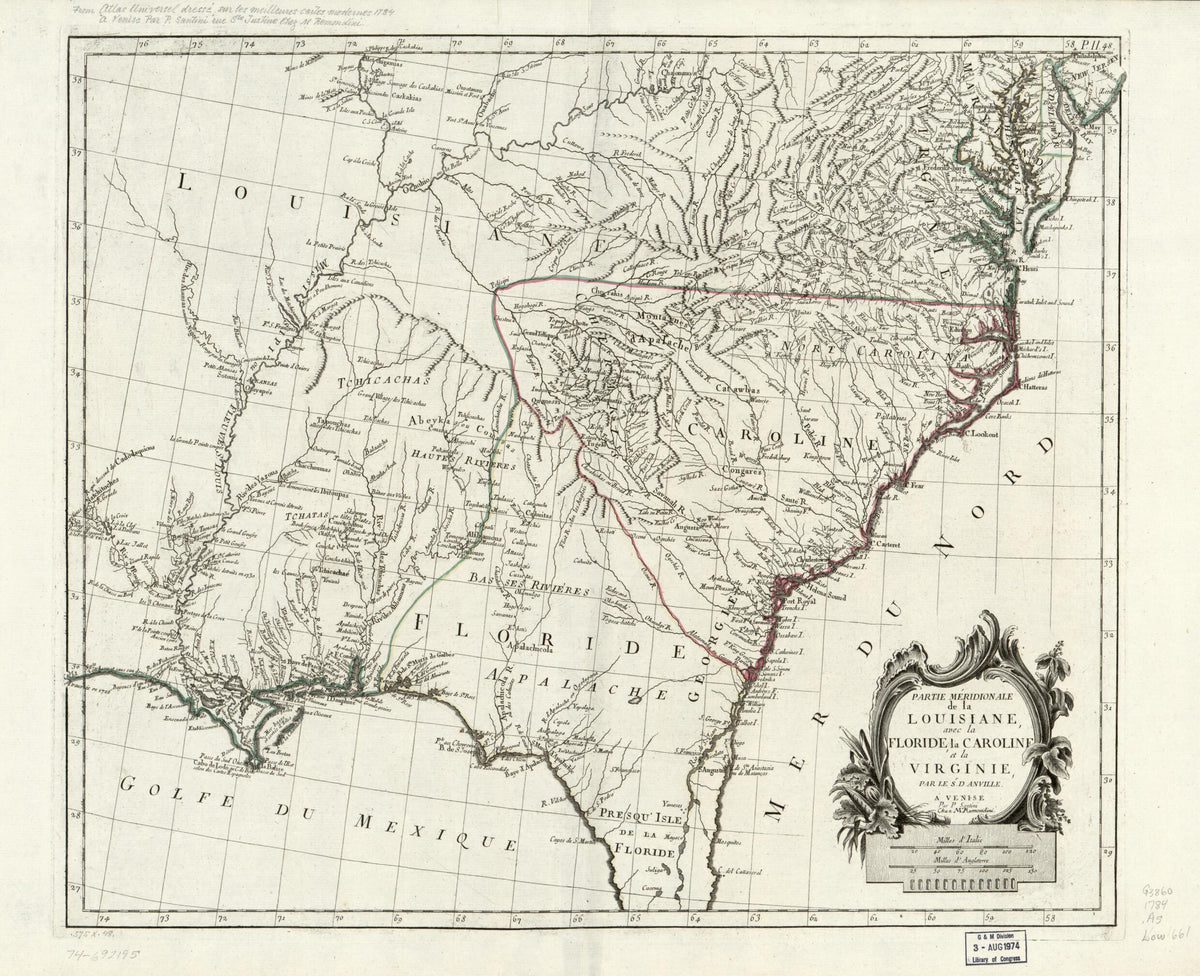 Partie Méridionale De La Louisiane, Avec La Floride, La Caroline Et La Virginie 1784 by Relic Map Company