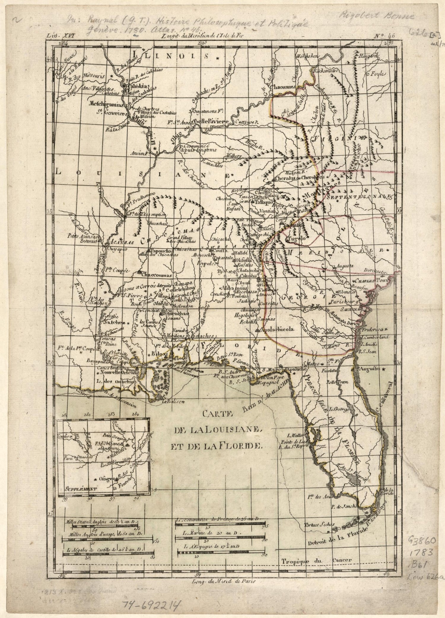 This old map of Carte De La Louisiane, Et De La Floride from 1783 was created by Rigobert Bonne in 1783