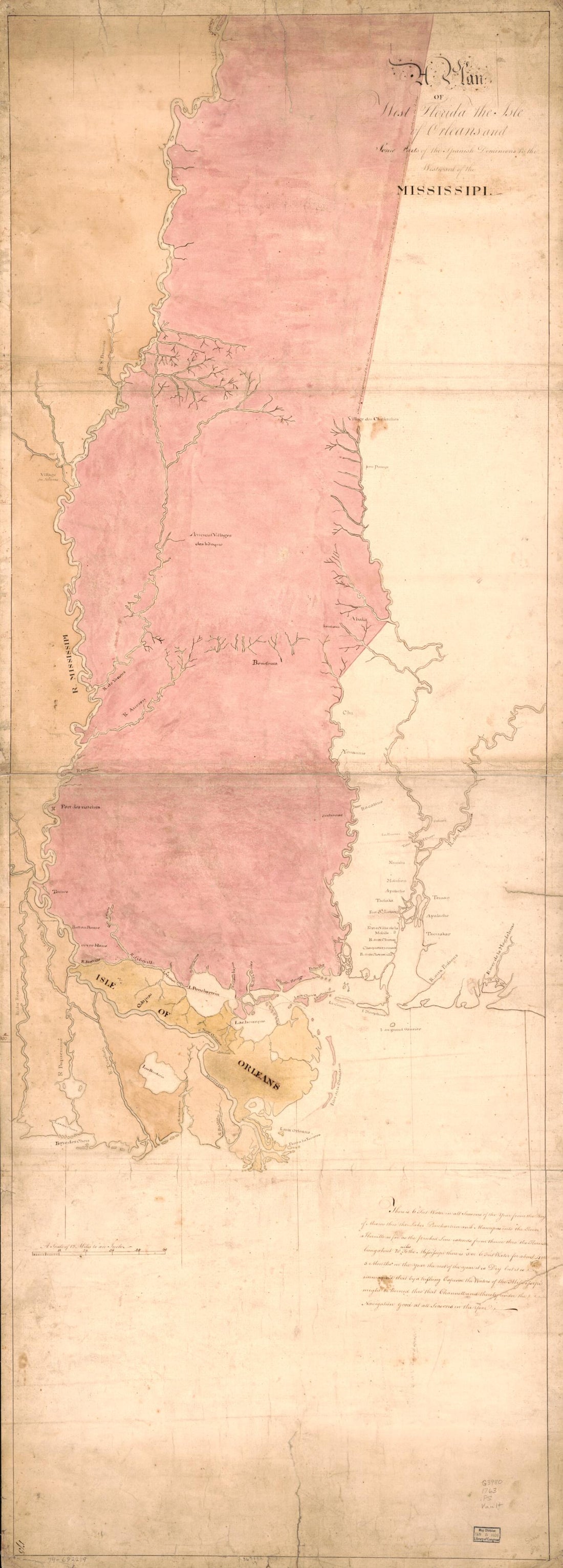 This old map of A Plan of West Florida, the Isle of Orleans, and Some Parts of the Spanish Dominions to the Westward of the Mississipi from 1763 was created by  in 1763