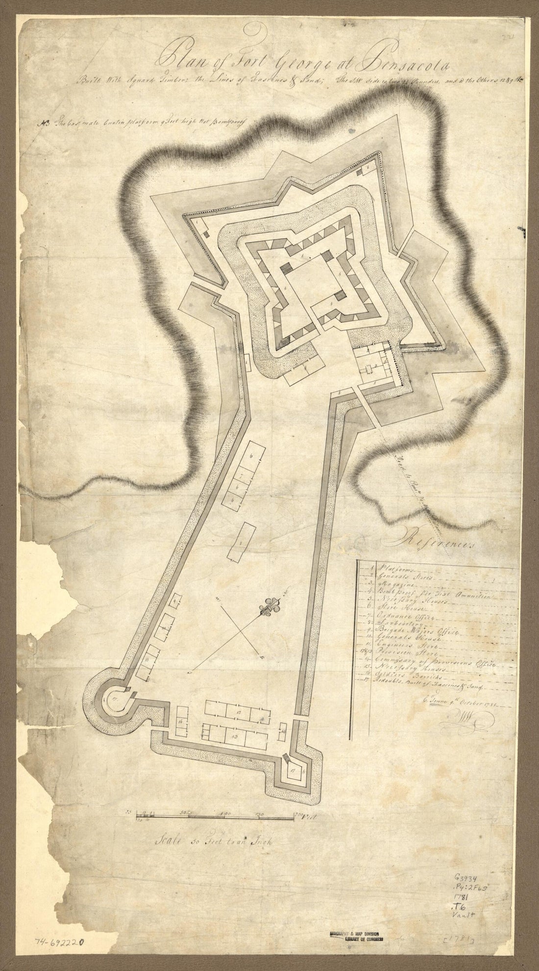 This old map of Plan of Fort George at Pensacola from 1781 was created by C. Towne in 1781