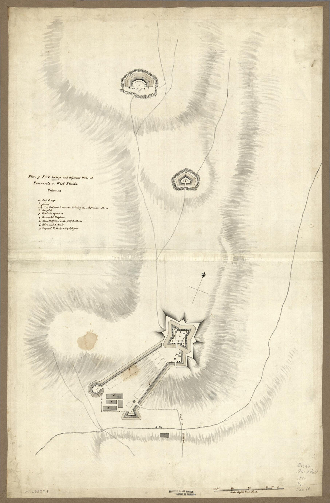 This old map of Plan of Fort George and Adjacent Works at Pensacola In West Florida from 1770 was created by  in 1770