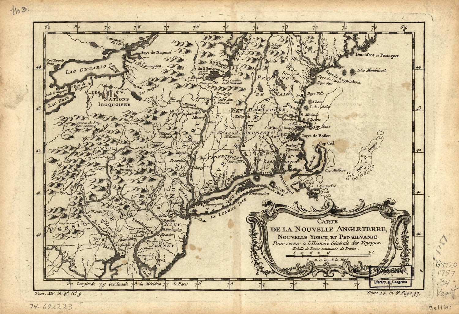 This old map of Carte De La Nouvelle Angleterre, Nouvelle Yorck, Et Pensilvanie : Pour Servir à L&