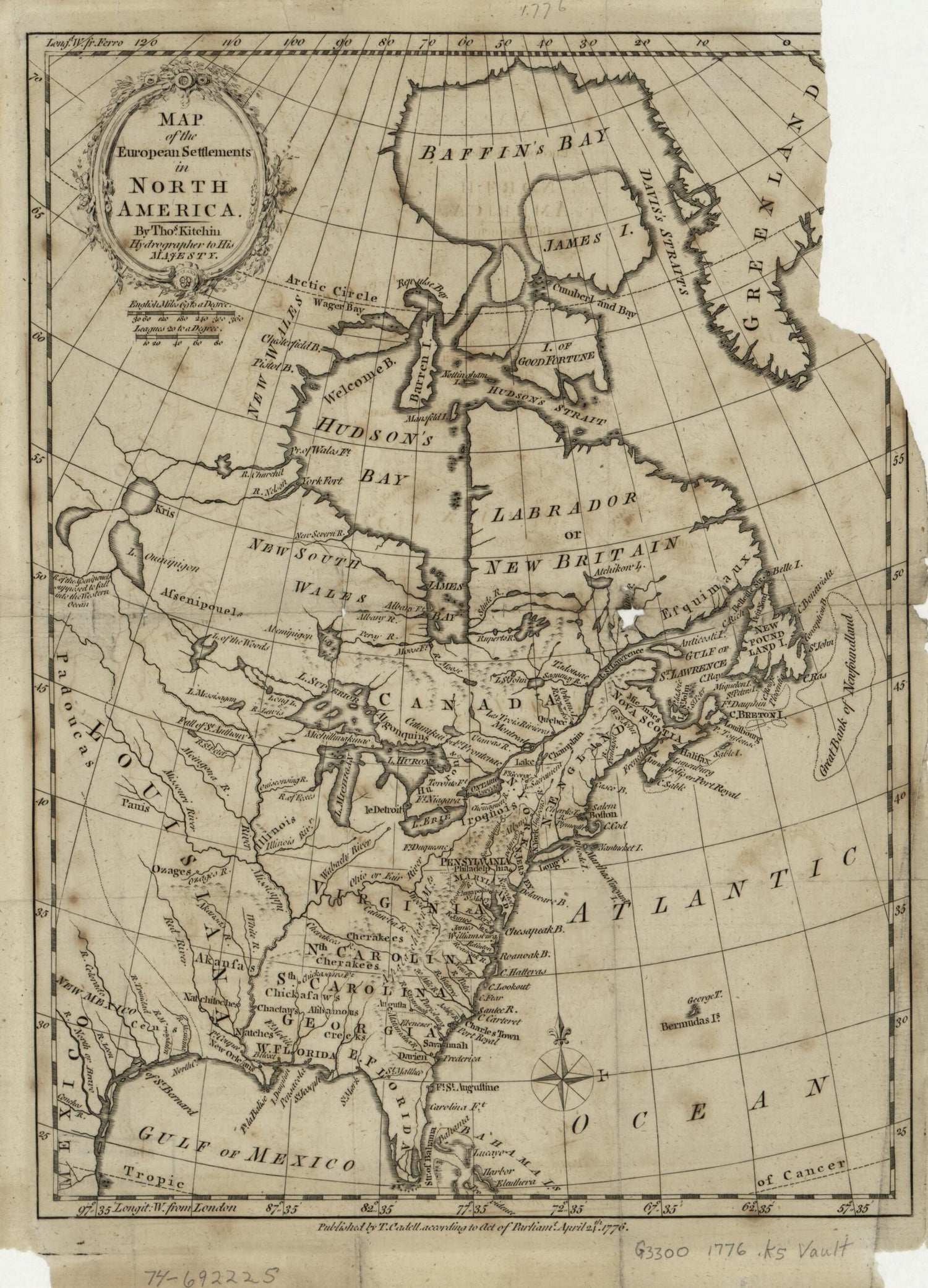 Map of the European Settlements In North America in 1776 by Relic Map Company
