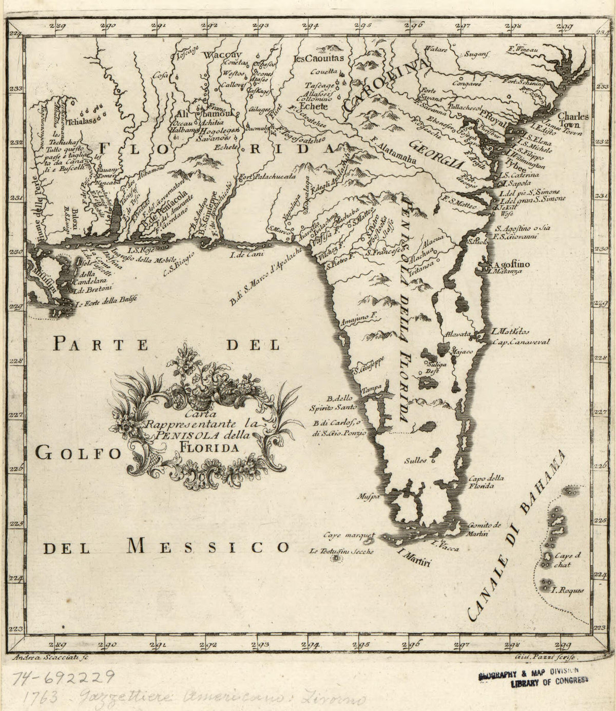 Carta Rappresentante La Penisola Della Florida 1763 by Relic Map Company