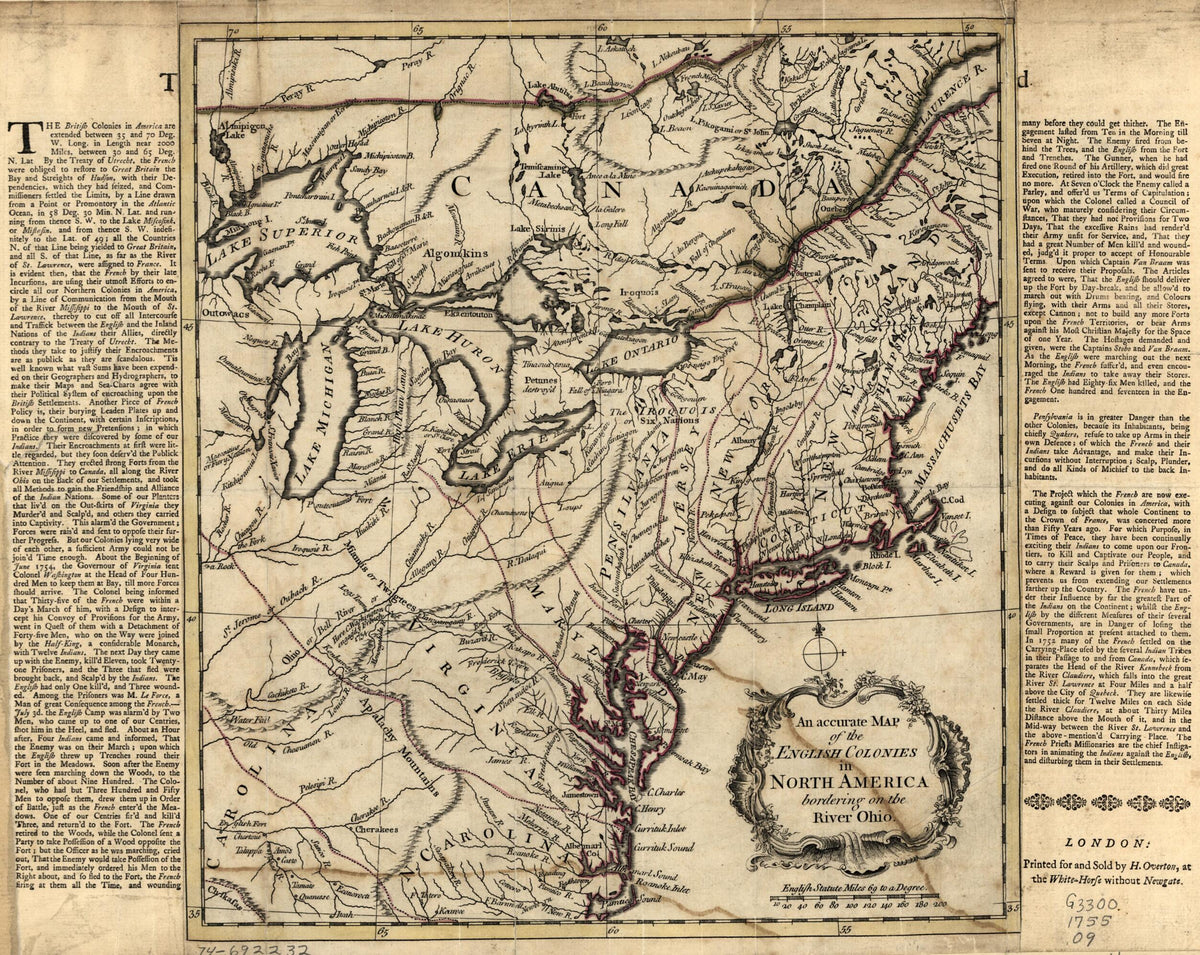 An Accurate Map of the English Colonies In North America Bordering On the River Ohio 1755 by Relic Map Company