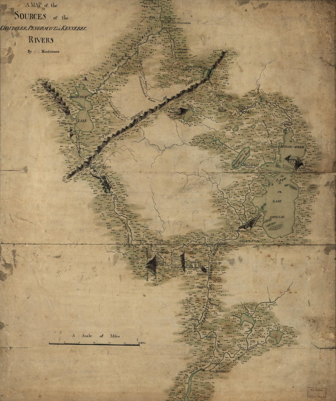 This old map of A Map of the Sources of the Chaudière, Penobscot, and Kennebec Rivers from 1761 was created by John Montrésor in 1761