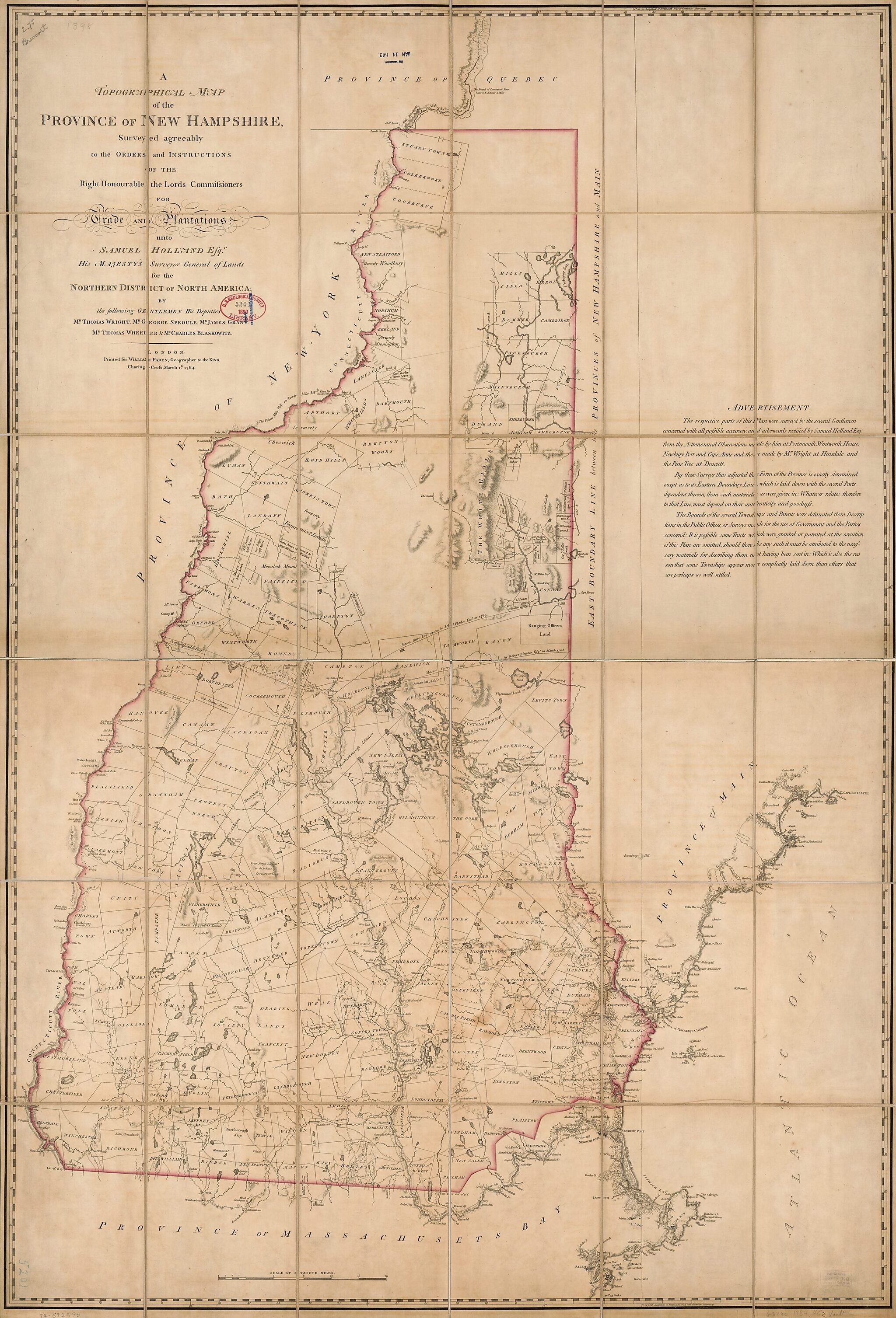 This old map of A Topographical Map of the Province of New Hampshire from 1784 was created by William Faden, Samuel Holland in 1784