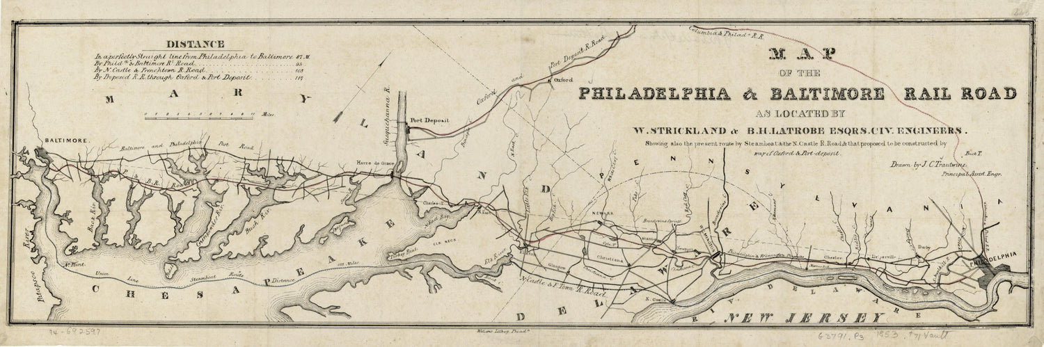 This old map of Deposit from 1853 was created by Benj. H. (Benjamin Henry) Latrobe, William Strickland, John C. (John Cresson) Trautwine in 1853