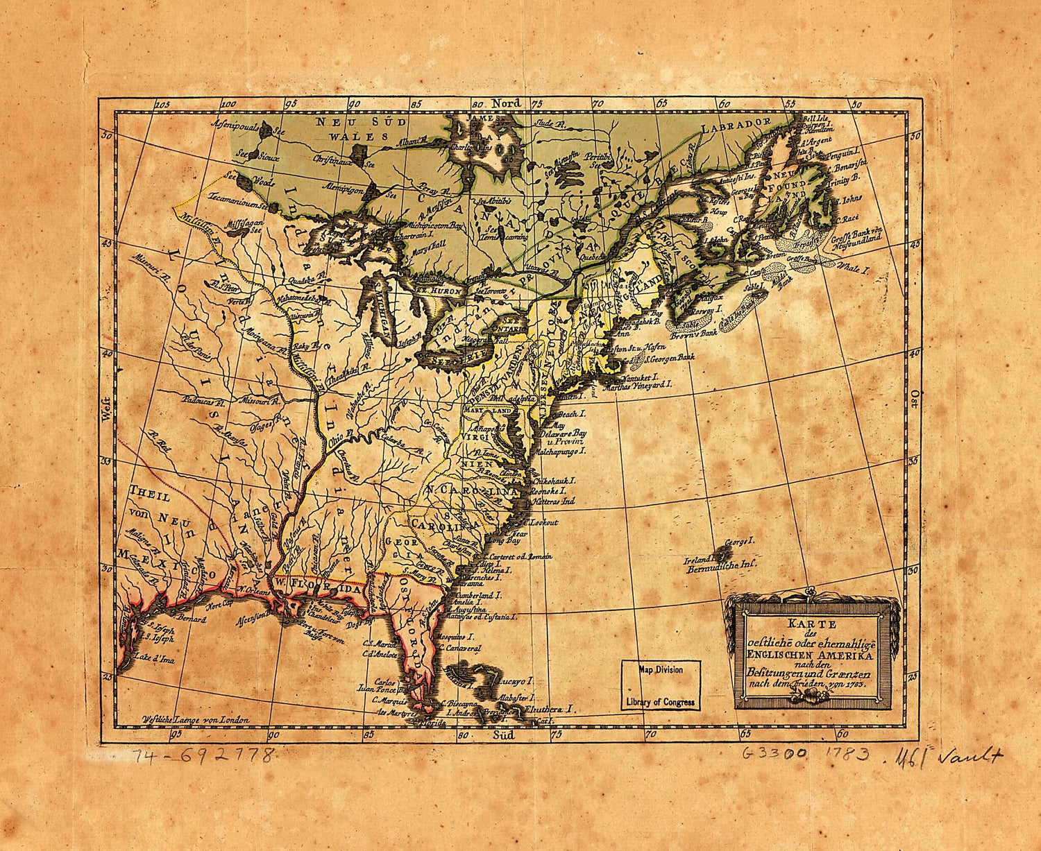 Karte Des Oestlichē Oder Ehemahligē Englischen Amerika Nach Den Besitzungen Und Grænzen Nach Dem Frieden Von 1783 1784 by Relic Map Company