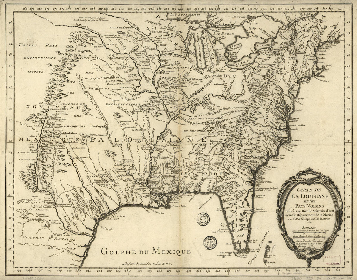 Carte De La Louisiane Et Des Pays Voisins, Dédiée à M. Rouillé, Sécretaire D&