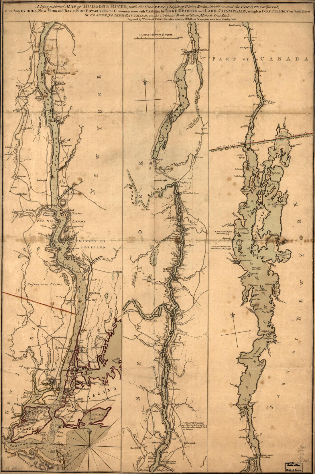 This old map of Hook, New York and Bay to Fort Edward, Also the Communication With Canada by Lake George and Lake Champlain, As High As Fort Chambly On Sorel River. 1776 from 1777 was created by William Faden, Claude Joseph Sauthier in 1777